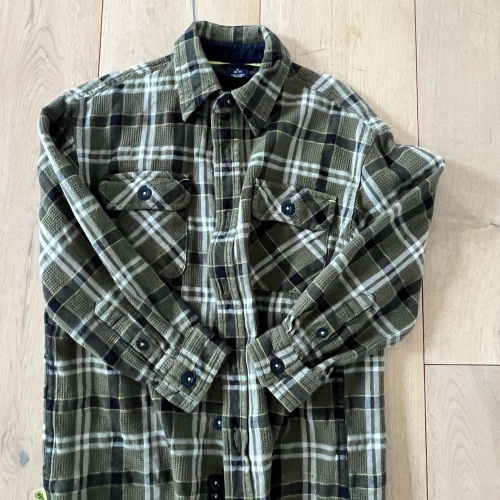 Boys Green and Black Plaid Button-Up Shirt